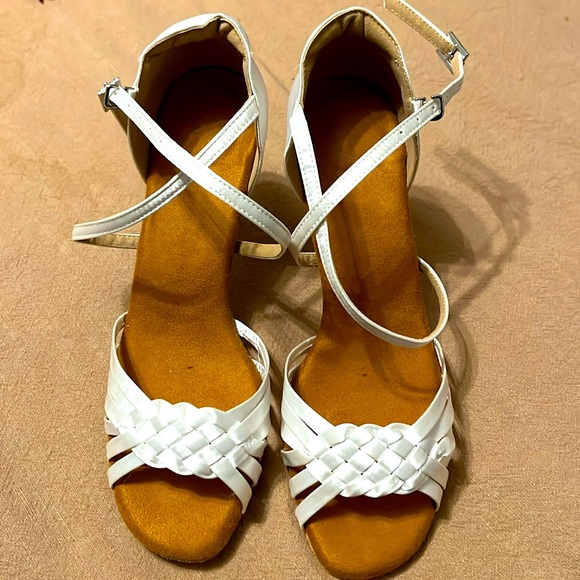White Satin Ballroom Dance Shoes - Picture 1 of 8